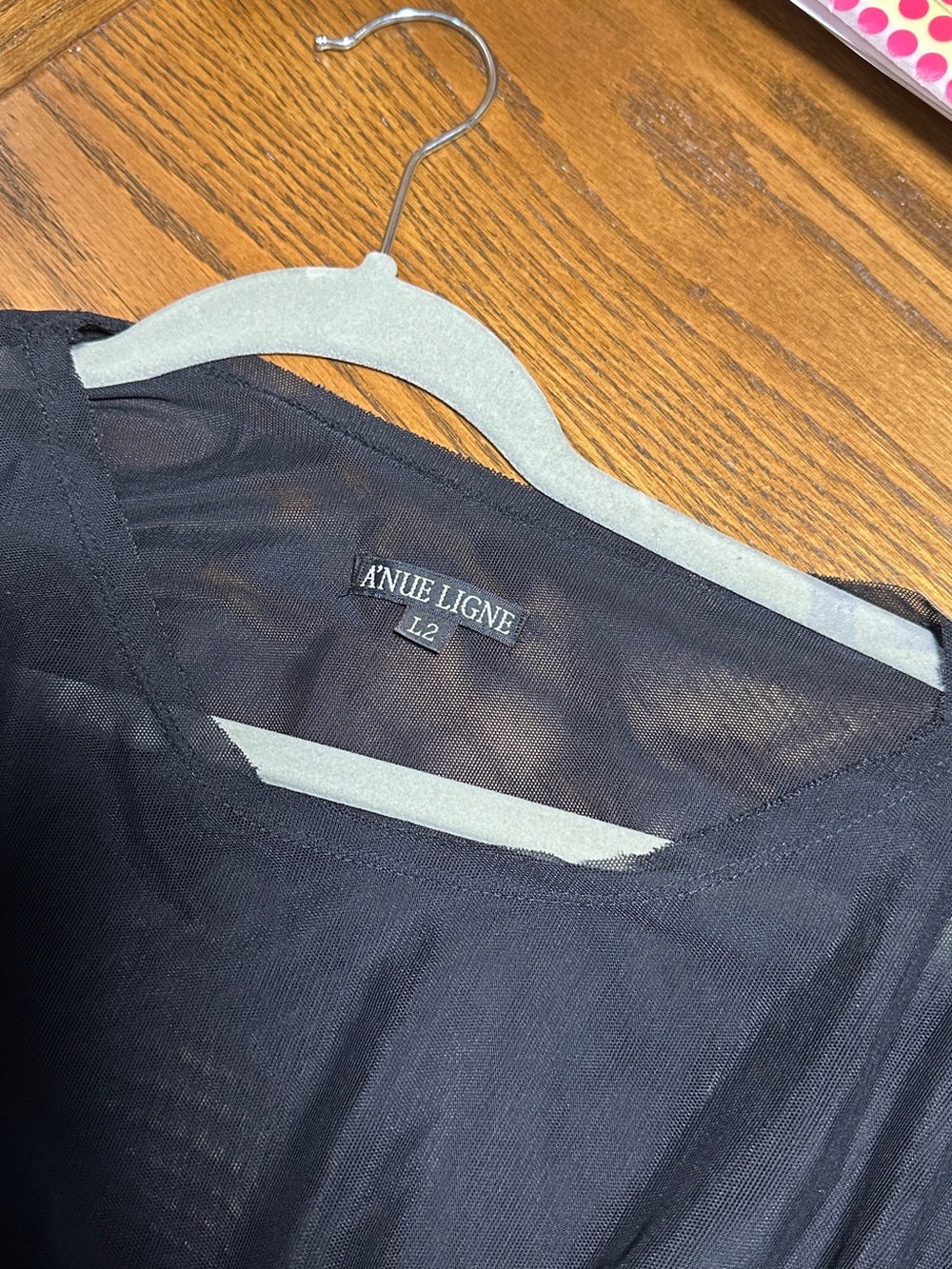 A’nue Ligne Black Sheer Long-Sleeve Blouse XL - Picture 7 of 9
